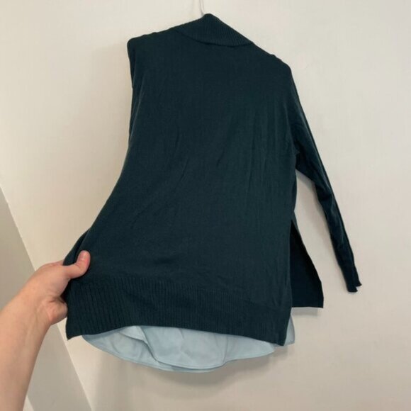 NEW NWT ANN TAYLOR Mixed Media Mock Neck Sweater Teal Green Blue Layered Twofer - Picture 14 of 14